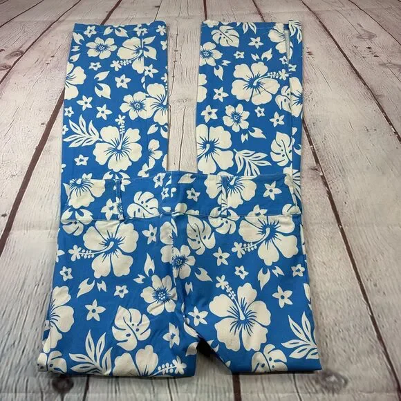 ASOS Design Pants Womens 8 Blue White Hawaiian Floral Hibiscus Straight Leg - Picture 11 of 11